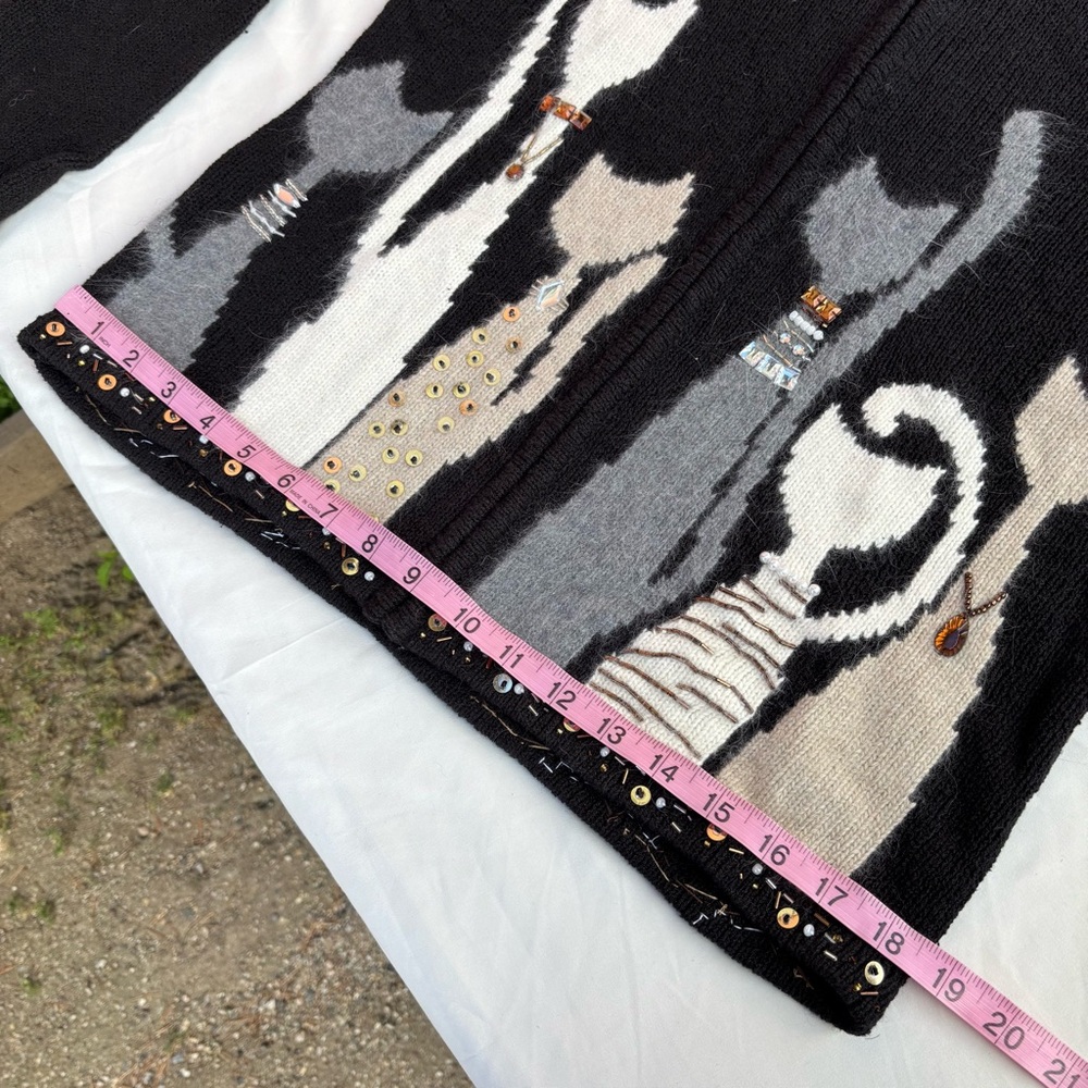 Coldwater Creek Full Zip Black Cat Cardigan Sweater Size M Beaded Cat Lady - Picture 11 of 13